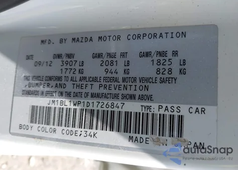 2013 Mazda Mazda3 I Grand Touring from USA, damaged, VIN JM1BL1WP1D1726847